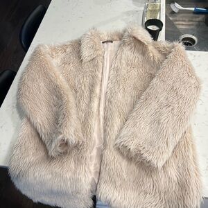 SHEIN Plush Faux Fur Jacket in Soft Beige
